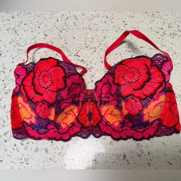 Adore Me Red and Purple Floral Lace Bra Size 36DD - Picture 1 of 3